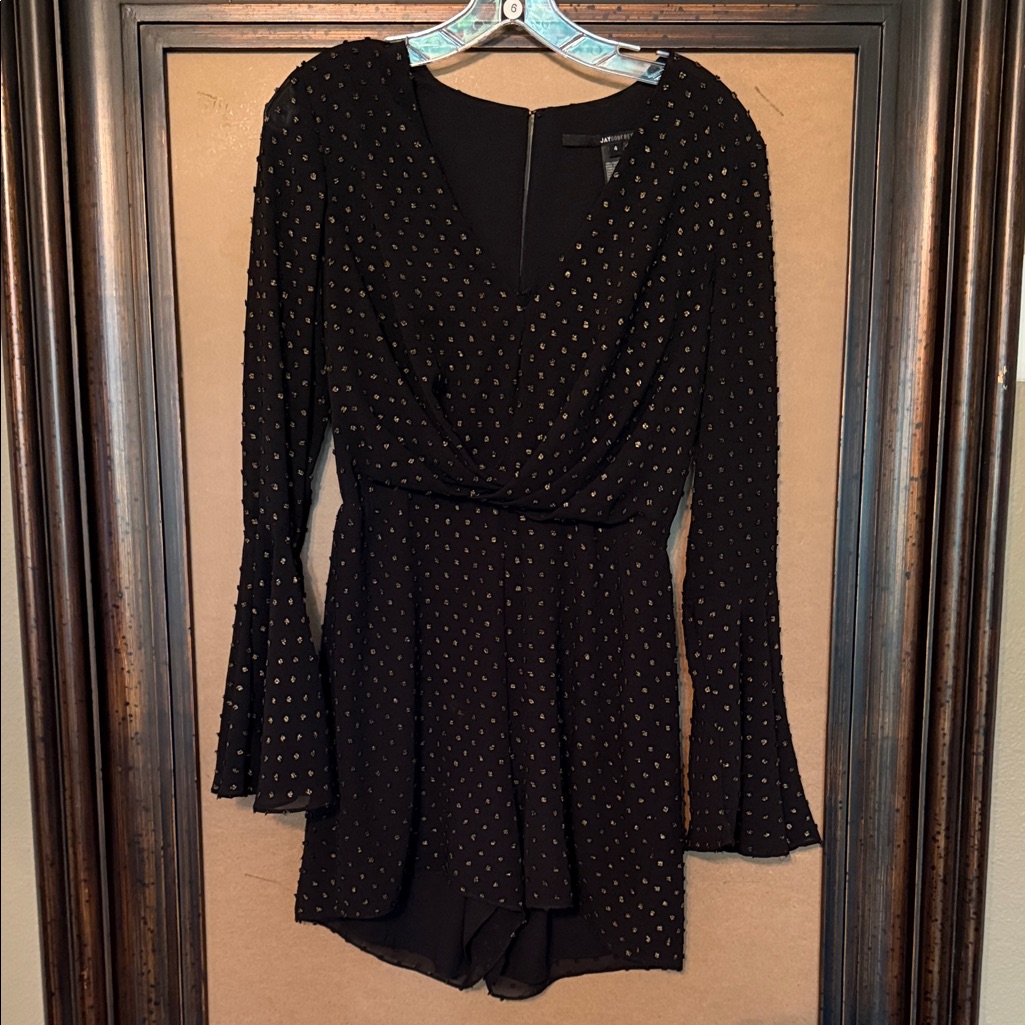 Jay Godfrey Colette Metallic Dot Vneck Black Romper